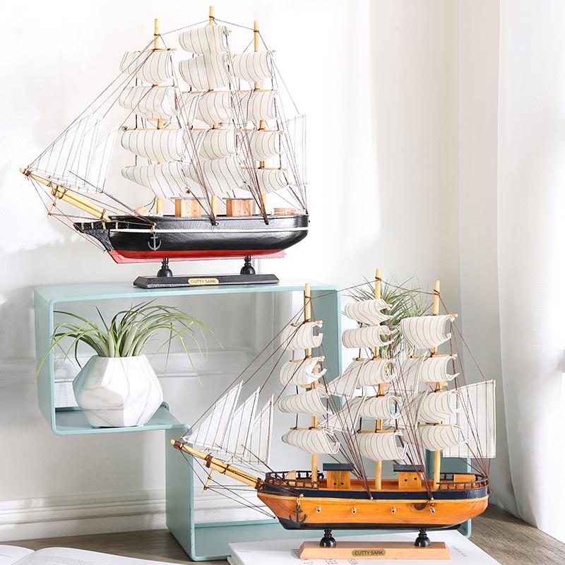 Mediterranean Wooden Sailboat Model Ornaments Creative Handmade Solid Wood Simulation Craft Home Decoration Retro Ornaments