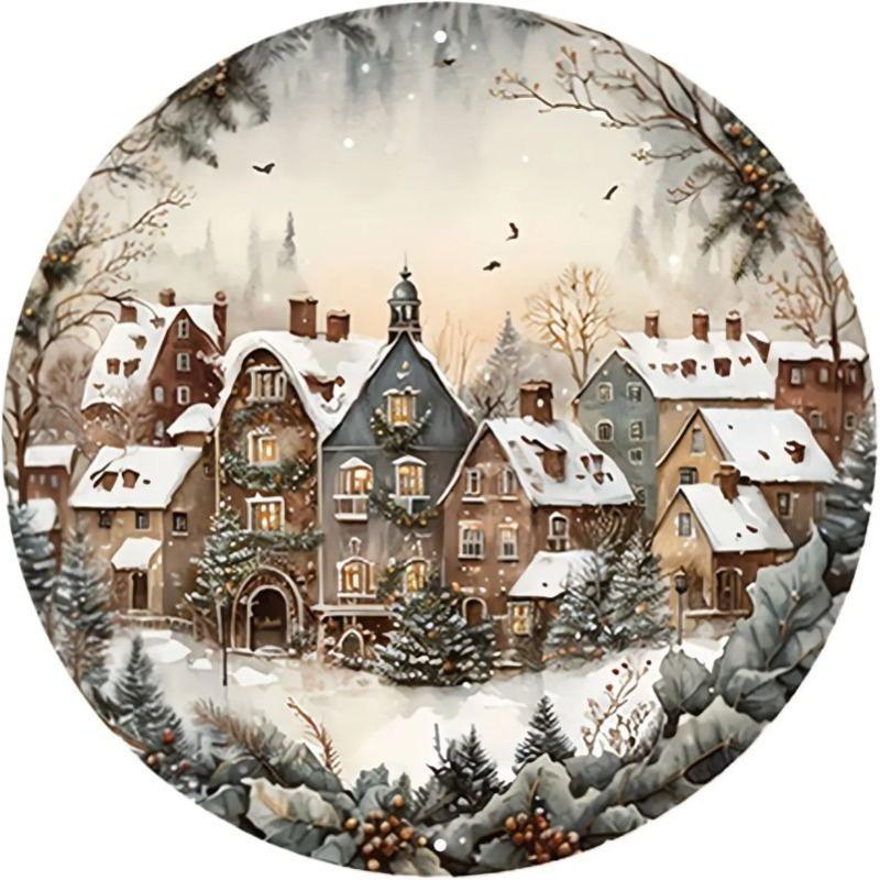 Witch Broom Halloween Sign, Round Aluminum Wall Plaque 20x20cm