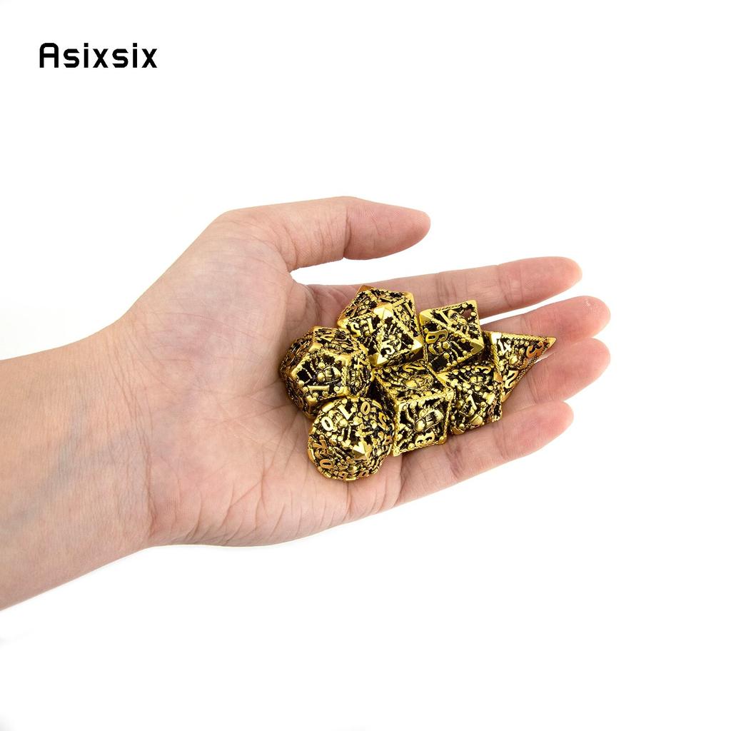 7 Pcs Golden Black Octopus Metal Dice Hollow Metal Polyhedral Dice Set Suitable for Role-Playing RPG Board Game Card Game