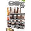 Set of 24 Square Food Storage Container with Lid Anthracite 8x(0.50 LT-1.10 LT -1.70 LT) Label Gift