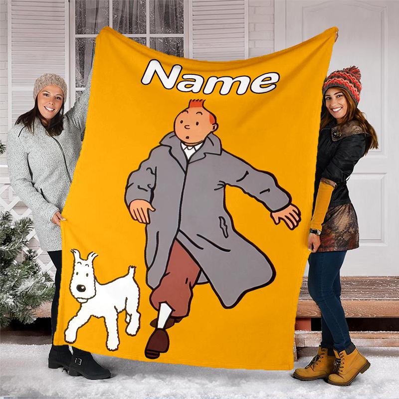 Personalized Custom Name Blanket - The Adventures of Tintin Print Design,Blanket for Sofa,Bed,Travel,Camping - Soft and Warm, Great Gift