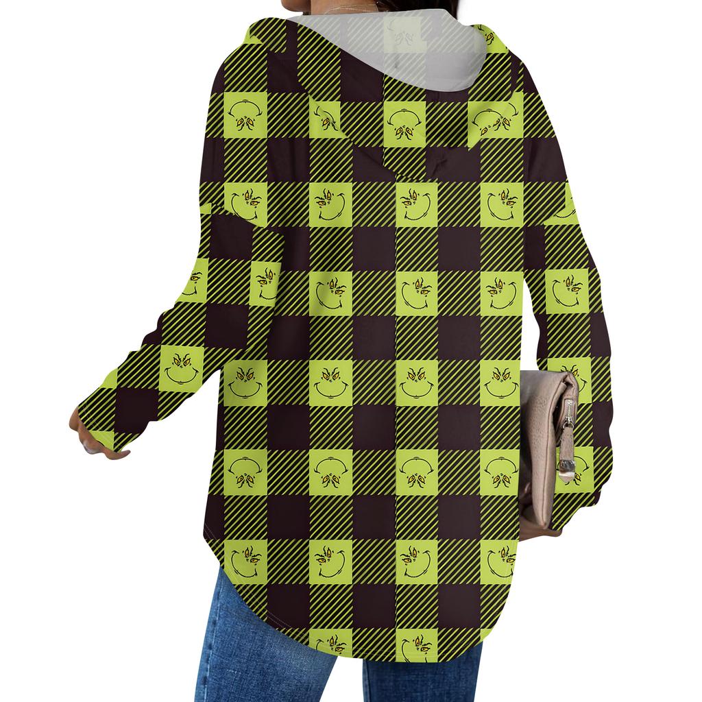 Женские модные худи с V-образным вырезом, длинным рукавом, рождественским принтом, кулиской, повседневные, свободные, пуловерные топы