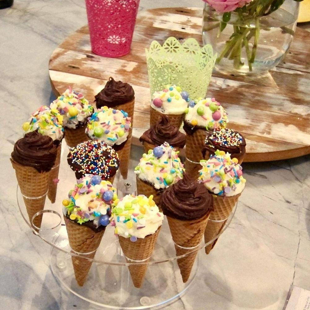 1Pcs 16 Holes Acrylic Ice Cream Cone Holder Cupcake Popcorn Rack Party Wedding Buffet Display Stand Outdoor Tableware Gift
