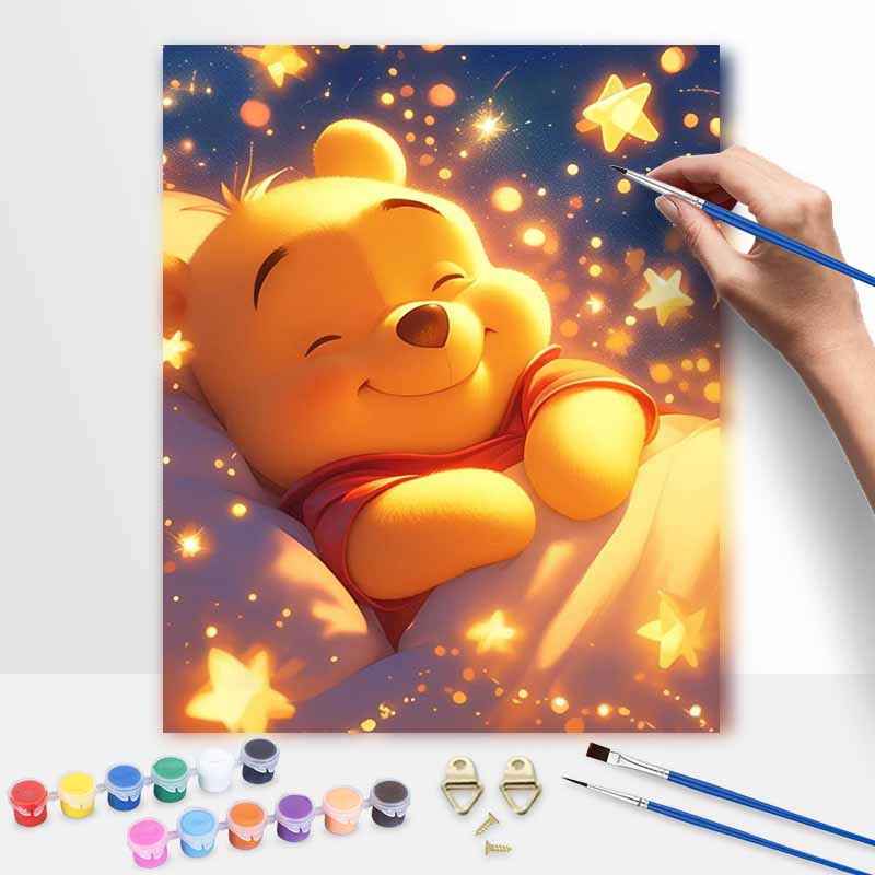 Disney oil painting Winnie the Pooh sleeping star light art handmade diy painting home decoration gift