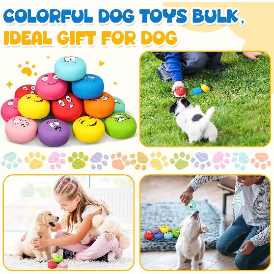 Hungdao 20 Pack Dog Squeaky Balls Soft Latex Squeaky Dog Toys Small Interactive Pet Chewing Toys for Puppy Training Interactive Fetch Play(Face)