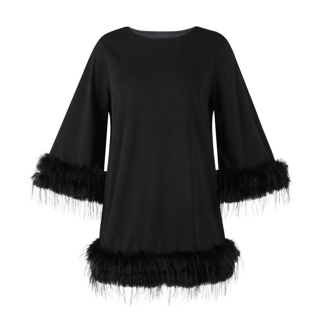 Women's Fashion Solid Color Round Neck Long Sleeve Patchwork Casual Dress