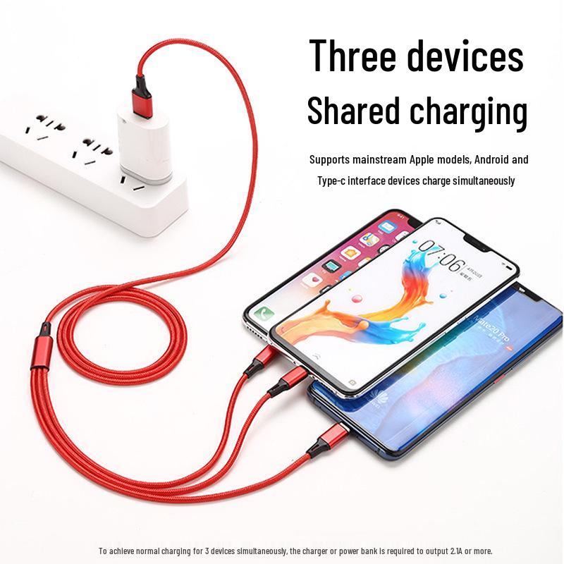 USB-кабель для быстрой зарядки 3-в-1: Совместимо с устройствами Apple, Huawei, Type-C и Android, Универсальное зарядное устройство 3A
