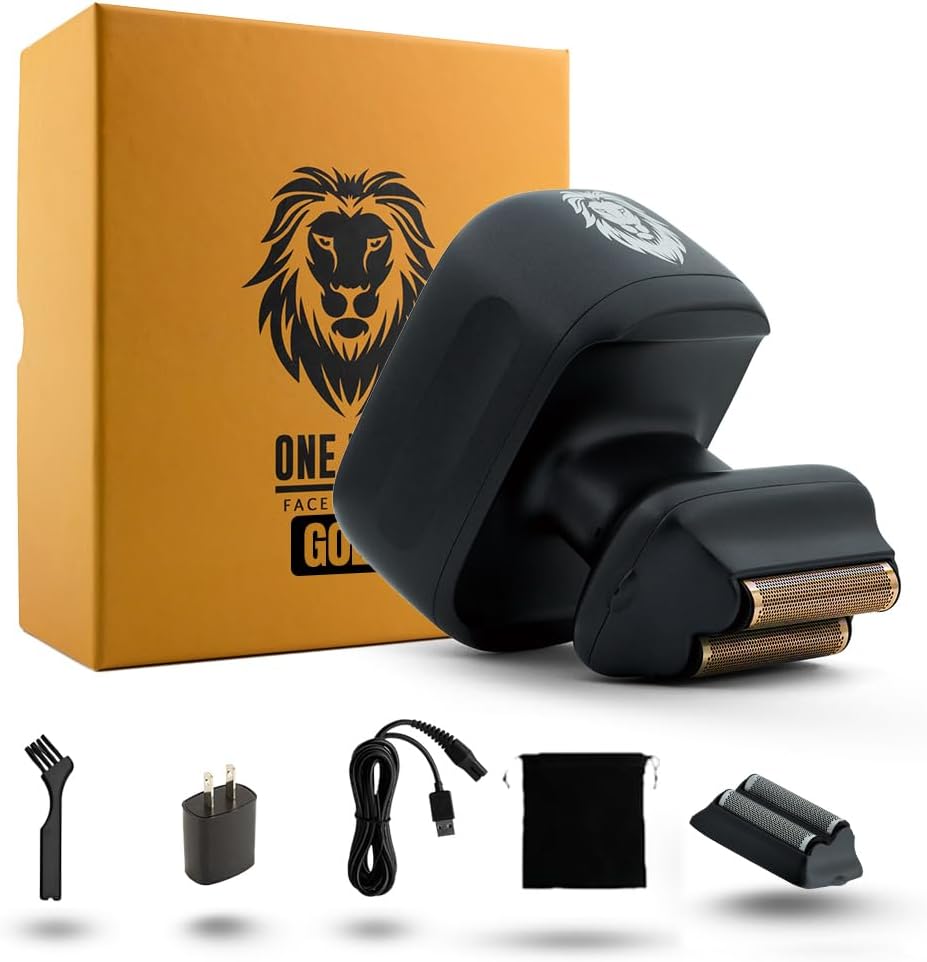 Skull Shaver One Lion Gold PRO Face Shaver for Men - Stepped Twin Foil - Ergonomic Grip