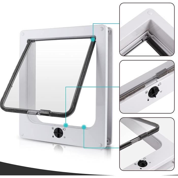 Chatière pour Chat - SAILNOVO - Modèle M - 4 Voies - Verrouillable - 19x22x5.5cm