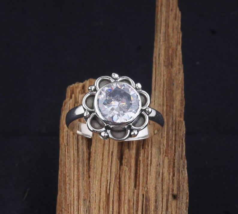White cz Gemstone Solid 925 Sterling Silver Boho Designer Ring Stacking Ring Gift For Her Silver Jewelry