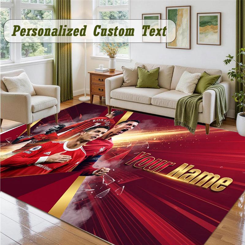 Crystal Velvet Square Rug Custom NameCristiano Ronaldo Pattern Non Slip Home Floor Decor Rug