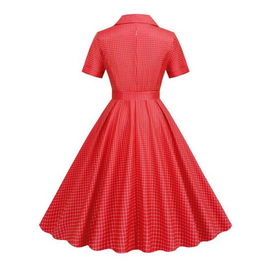 Женское вечернее платье в стиле ретро, ​​однобортное трапециевидное платье с большим отложным воротником, V-образным вырезом и клетчатым принтом, с высоким поясом и узкой талией, женское платье миди для выпускного вечера