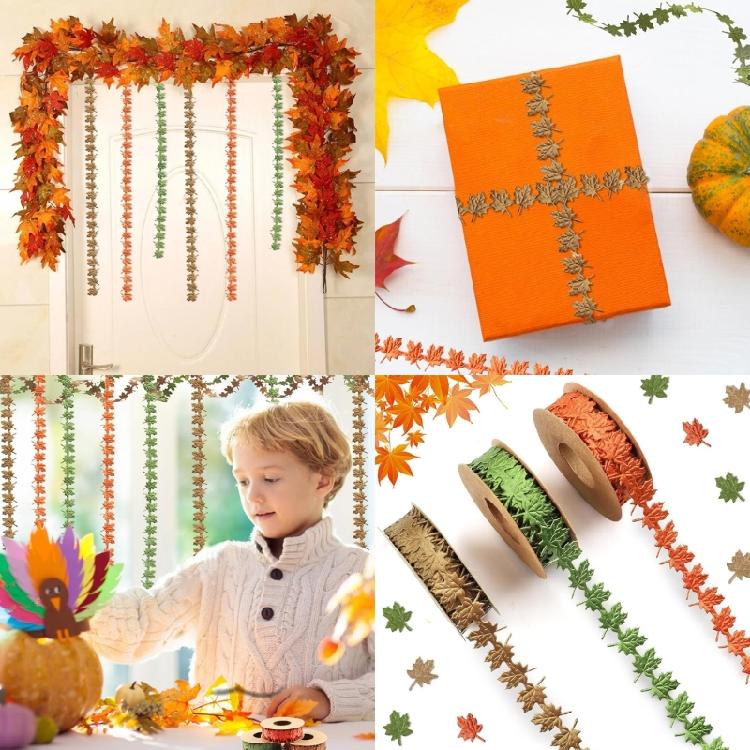3 рулона лент с кленовыми листьями, зеленые, коричневые, оранжевые, декоративные ленты, ленты для рукоделия, лента для упаковки подарков, осенние ленты