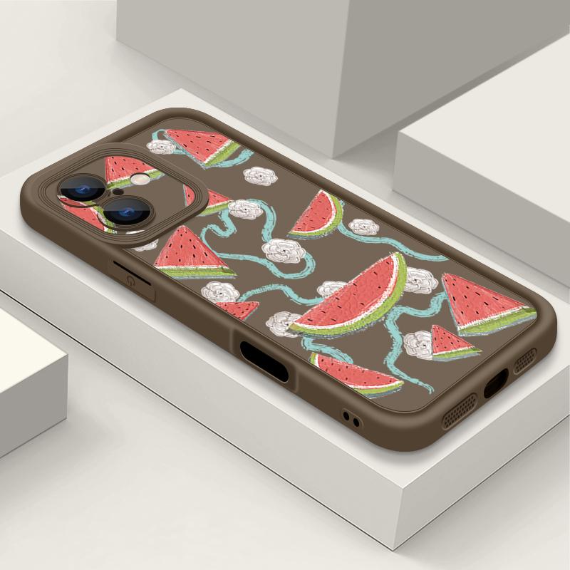 For iPhone 16 Pro Max Fruit Print Phone Case For iPhone 16e 15 14 13 12 Pro Max Plus 11 XR XS Watermelon Print Phone Case TPU Soft Shockproof Cover