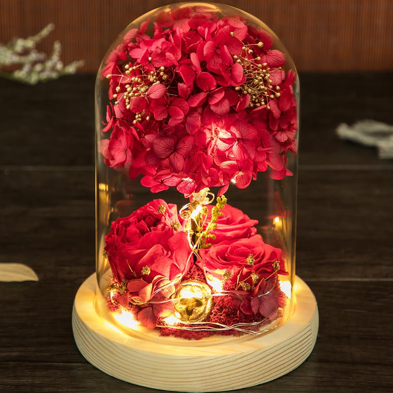 Eternal Dried Roses Glass Dome Gift Box - Perfect for Valentine's, Birthdays, and Special Occasions.