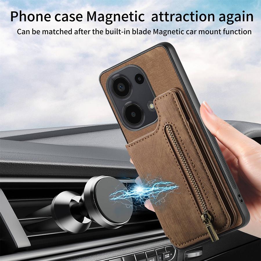 Чехол для телефона с держателем для карт на молнии, складным кошельком и фоторамкой для iPhone, Samsung, Xiaomi, Google, магнитный, совместимый с автомобильным креплением