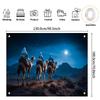 A Christmas banner with the traditional Christmas journey of the three wise men for a winter New Year Epiphany party