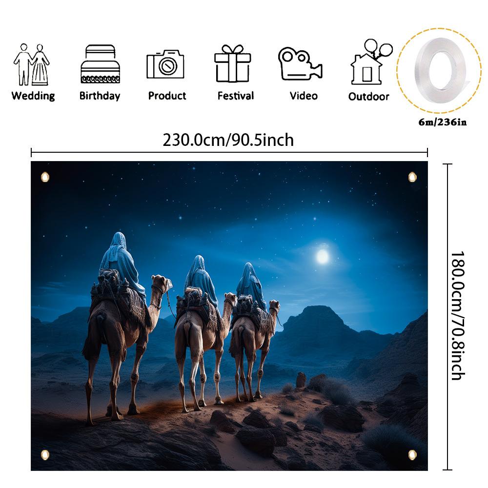 A Christmas banner with the traditional Christmas journey of the three wise men for a winter New Year Epiphany party