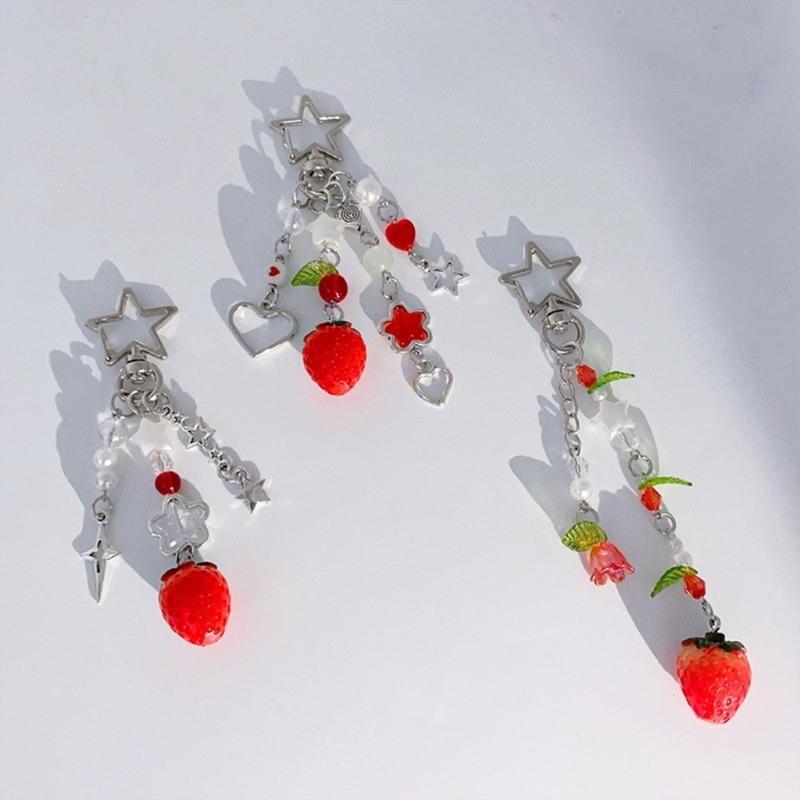 Multi Color Phone Lanyard Strawberry Pendant Wrist Strap Detachable Phone Chains Keyring Portable Accessory for Women