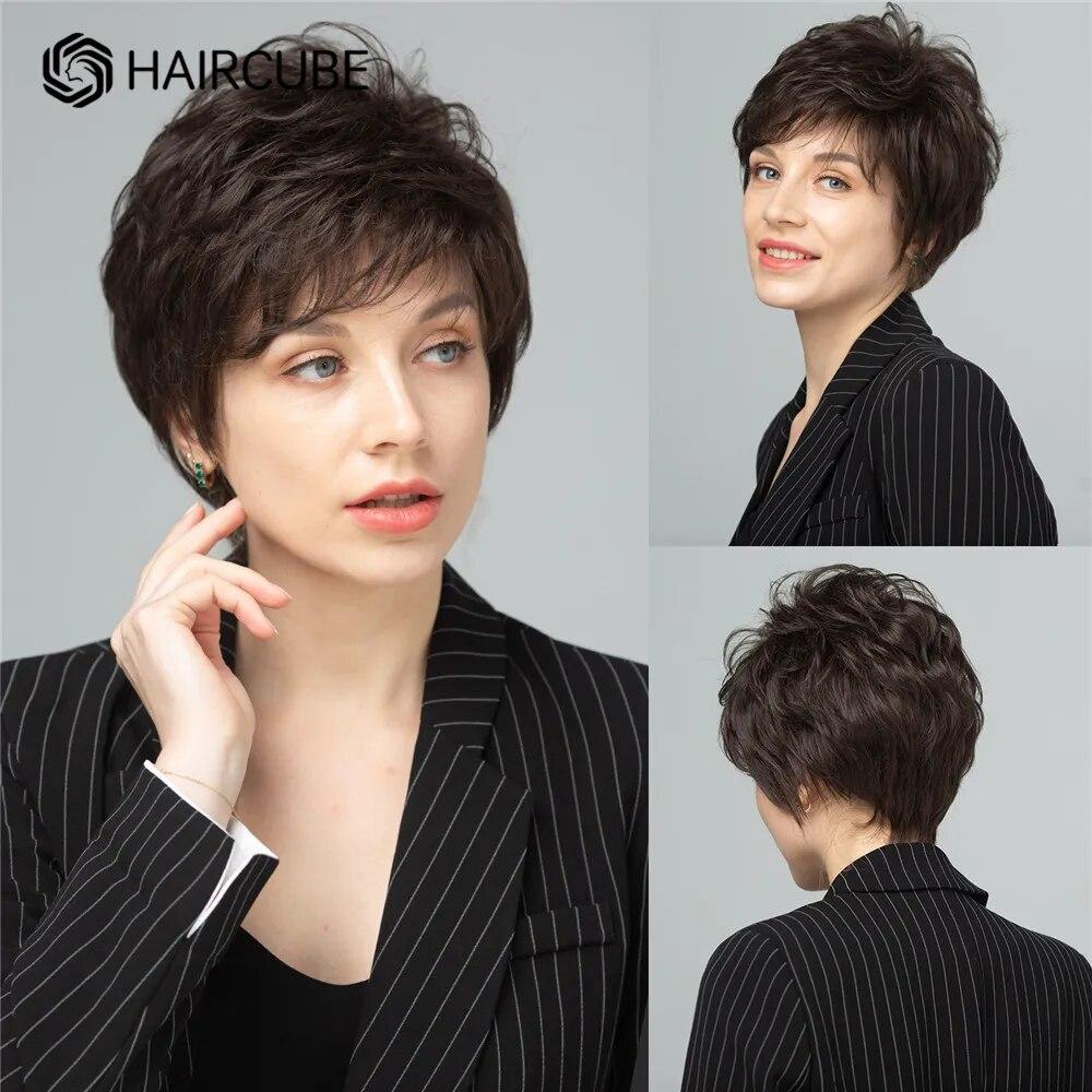 Short Layered Blonde Wig Straight Bob Synthetic Blend Hair Wigs with Bangs for Women Daily/Cosplay Use Heat Resistant Hair