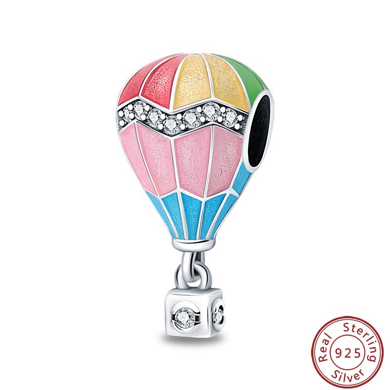 Air Balloon Series 925 Silver Rocket Colorful Cute Romantic Charms Beads 3mm DIY Fine Jewelry Making