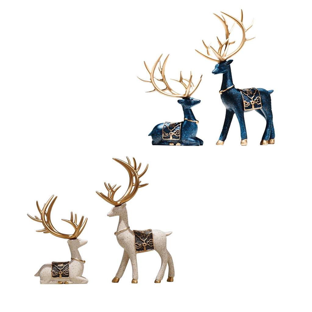 2 Pieces Reindeer Figurines Retro Sitting Standing Deer Statues Deer Statue for Living Room Bedroom Office Cabinet Decor