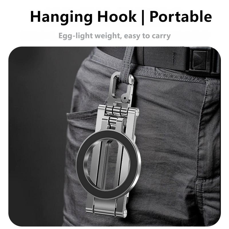Aluminum Alloy Phone Stand Magnetic Desktop Holder Dual Folding Tripod Mount with Carabiner Clip for Outdoor Hiking Vlogging Live Streaming