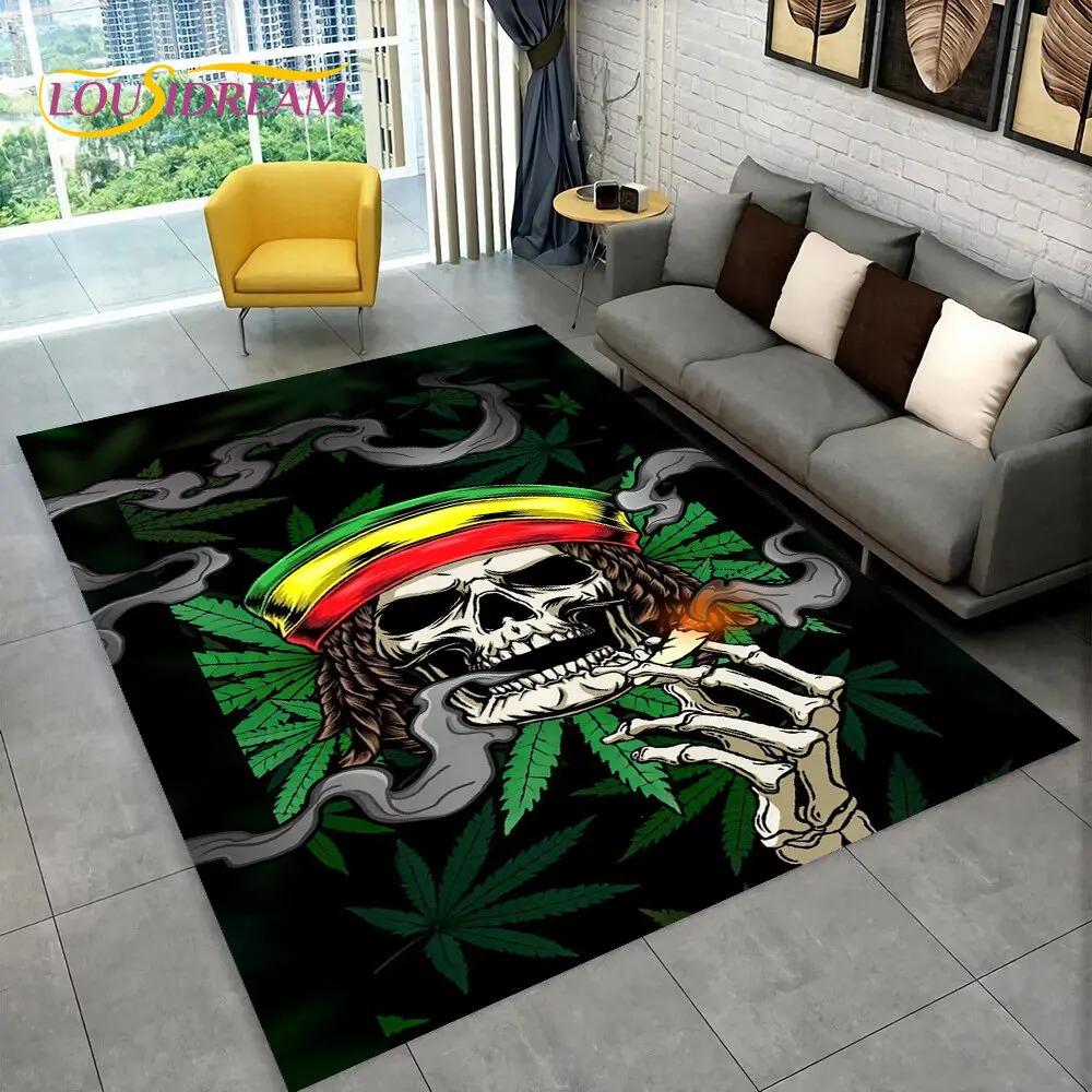 Maple Weed Plants Green Death Skull Area Rug,Carpet Rug for Home Living Room Bedroom Sofa Doormat Decor,kids Non-slip Floor Mat