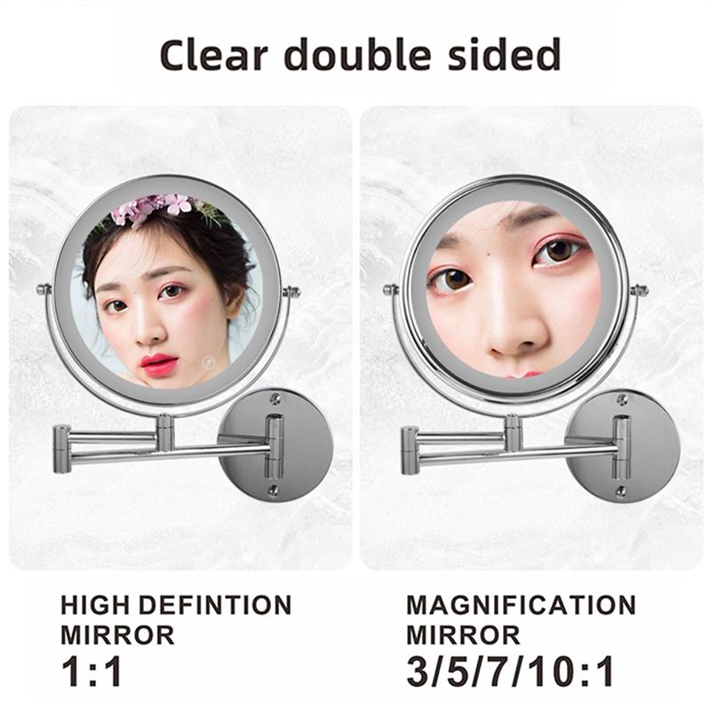 8 Inch Wall Mounted Makeup Mirror 5/7/10X Magnifying Double Side Folding Arm Extend USB Charging Bathroom Smart Cosmetic Mirrors