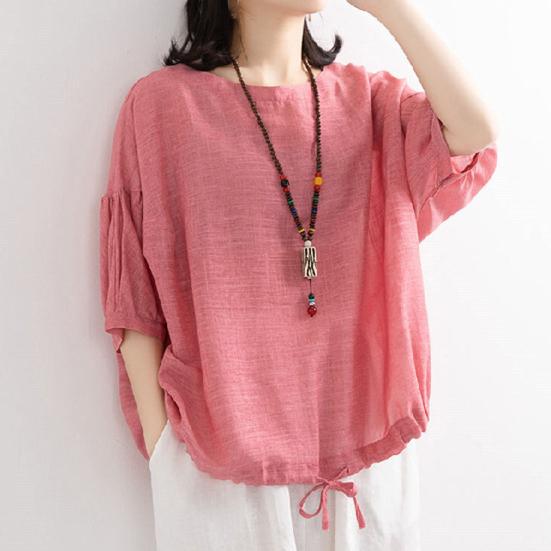 Блузка с коротким рукавом, дышащая хлопковая льняная женская рубашка «летучая мышь», подол, одежда для повседневного ношения