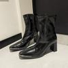 Модная женская обувь ботильоны 2024 осень новая толстый каблук высокий каблук нескользящая модная повседневная мотоциклетная обувь