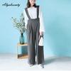 2025 Korean Style Spring Autumn Women Jumpsuits Suspenders Black Gray Loose Casual Wide Leg Pants Basic Ladies' All-Match Solid Overalls