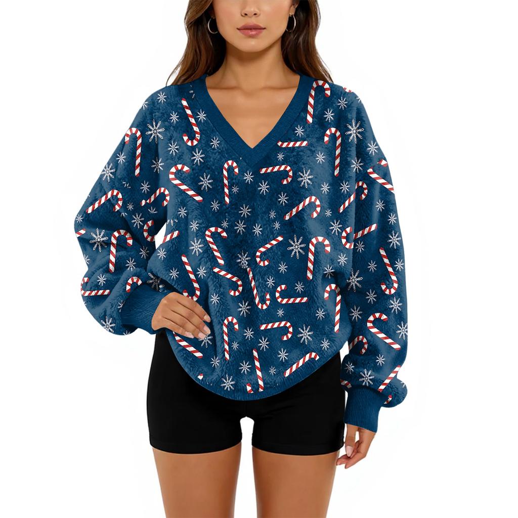 Женский свитшот с V-образным вырезом, плюшевый, однотонный, повседневный, модный, с длинным рукавом, с карманами, пуловер