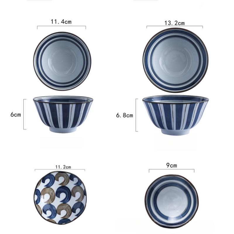 Наборы столовой посуды из сине-белого фарфора в японском стиле на одну персону для ужина включают миски, тарелку, палочки для еды, набор блюд, керамический подарочный набор из 6 предметов