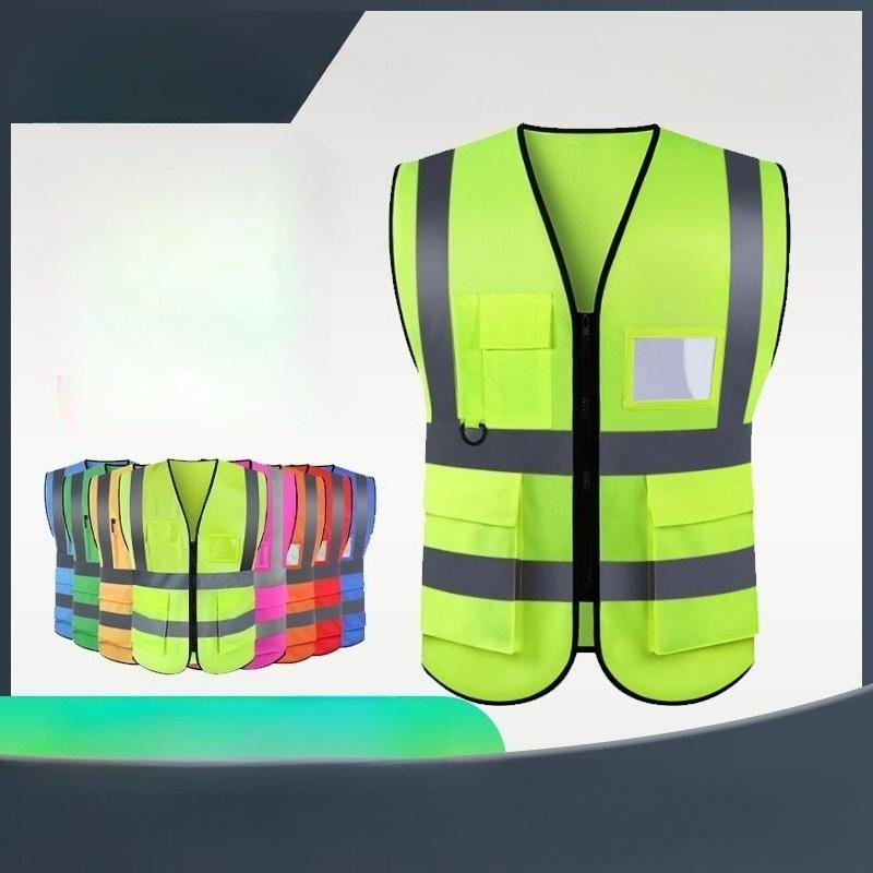 Reflective Highlight Security Vests with Pockets ID Waistcoat High Visibility Vest Traffic Night Outdoor for Cycling Sports