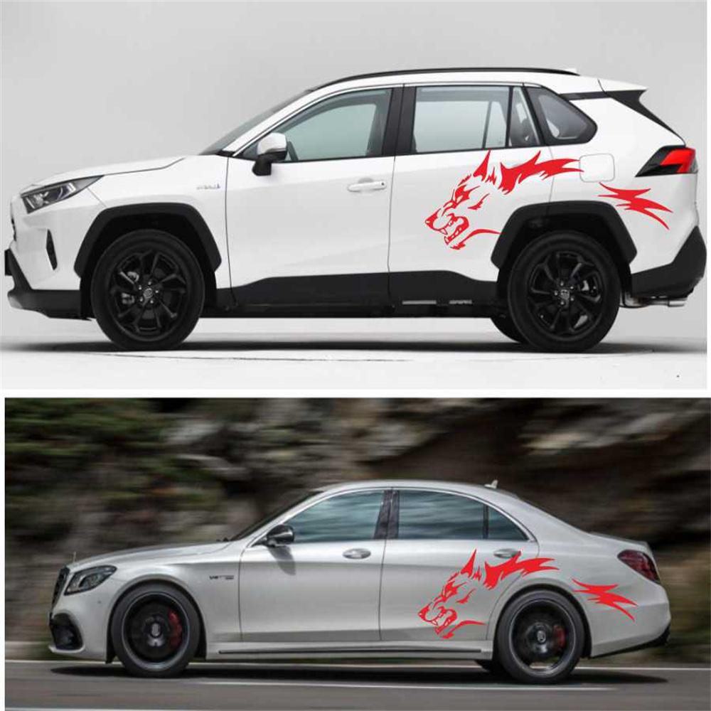 2x Наклейки на автомобиль, грузовик, пикап, транспортное средство, Модные виниловые наклейки с бегущим волком, Боковая часть двери