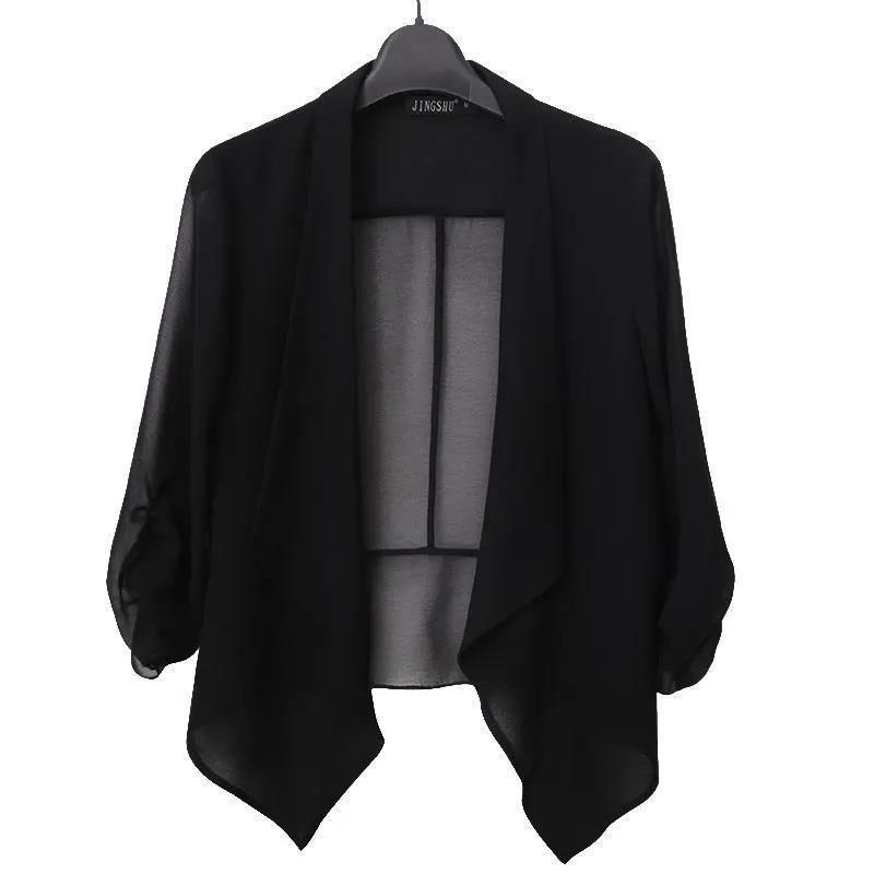 Women's Spring and Summer Thin Plus Size Lapel Solid Color Shawl Short Suit Collar Cardigan