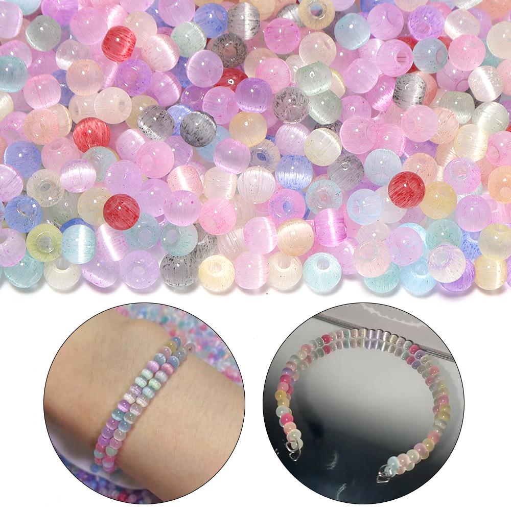 380pcs/lot 4mm Colorful Cat Eye Glass Beads Loose Spacer Round Beads For Jewelry Making DIY Charms Bracelet Necklace Wholesale
