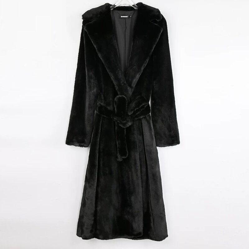 Winter Women Faux Rabbit Fur Coat Long Fur Coat Loose Lapel OverCoat