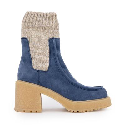 Женские синие кожаные сапоги-носки с эффектом замши URBAN