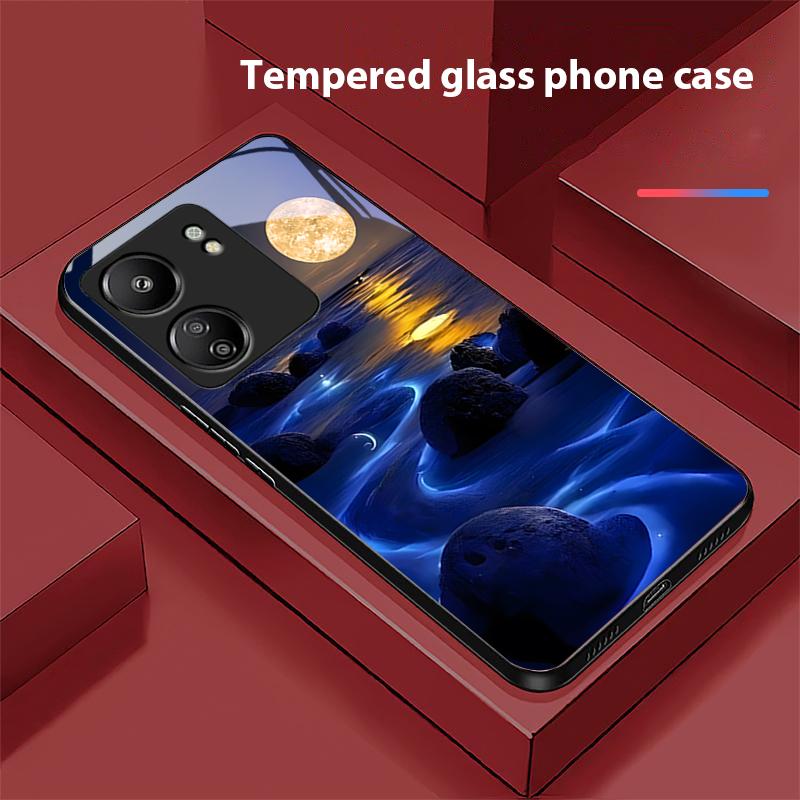 Светящийся каменный чехол для телефона Xiaomi Redmi 13C Note13 12 Pro Plus 5G Note 9 13T Pro POCO X6 F5 F6 Черный чехол из закаленного стекла