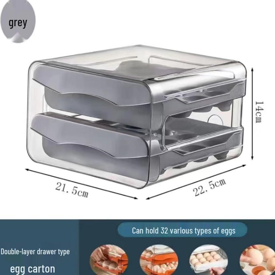 Double-Layer Stackable Refrigerator Egg Storage Drawer Box