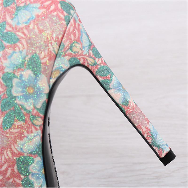 Женские милые туфли на высоком каблуке 11 см, модные туфли с цветочным принтом и острым носком, туфли-лодочки на шпильках, женские туфли в стиле граффити зеленого цвета для свадебной вечеринки