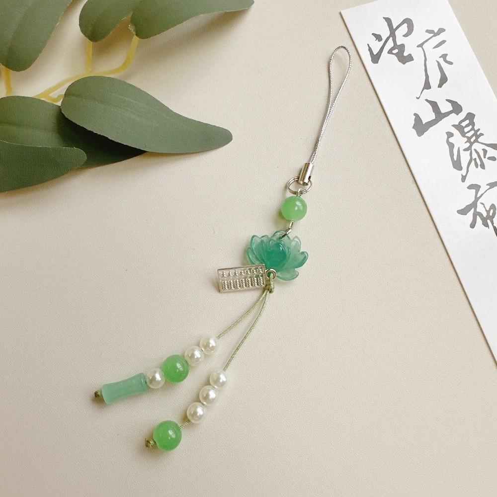 Tassel Detail Chinese-style Pendant Solid Color Mobile Phone Chain Lotus Beaded Key Chains Daily