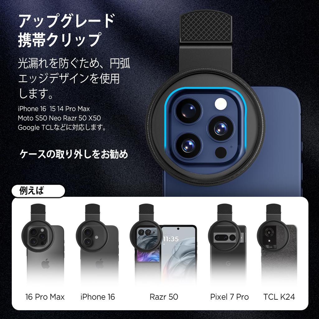 52mm Circular Polarizing Filter Rotatable CPL Lens Filter with Upgrade Clip Compatible with Smartphone Camera Lens iPhone, Sony, Sharp, Huawei, Etc.