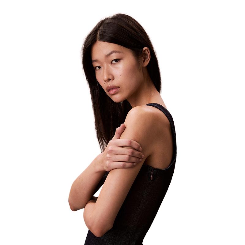 Calvin Klein Винтажное художественное джинсовое платье-комбинация с квадратным вырезом из смесовой ткани лиоцелл, стройнящее, женские платья 47F793G