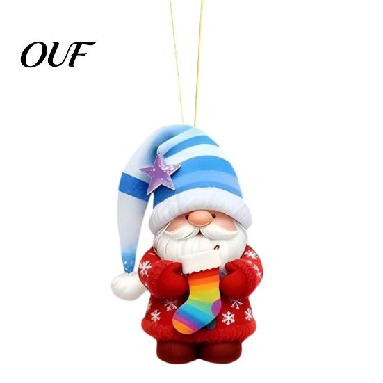 Rustic Holiday Elf Ornaments Colorful Santa Gnome Christmas Ornaments, 2D Flat Acrylic Hanging Indoor Wall Pendant for Xmas Tree, Mantel, Wreath, Home