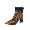 Мода 2024 Зимние Ретро Леопардовый Принт Женская Мода Металлический Острый Носок Простые Темпераментные Короткие Ботильоны