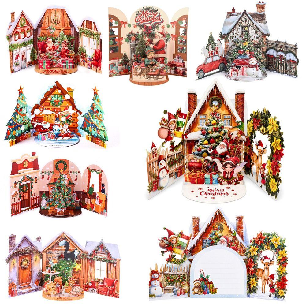Multicolor Christmas Greeting Cards Santa Xmas Tree 3D Christmas Card  Christmas Season