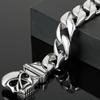 Gothic Skull Men's Bracelet 15MM Width Polished Stainless Steel Cuban Link Chain Hip Hop Streetwear Biker Jewelry